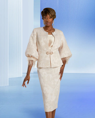 Donna Vinci 5837 beige brocade skirt suit