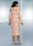 Donna Vinci 5840 peach skirt suit