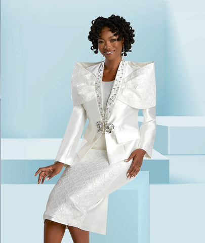 Donna Vinci 5854 white portrait collar skirt suit