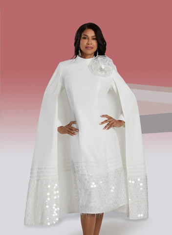 Donna Vinci 5857 white cape dress