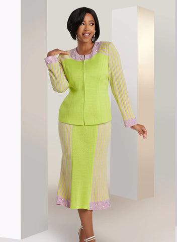 Donna Vinci Knit 13400 Lime green skirt suit