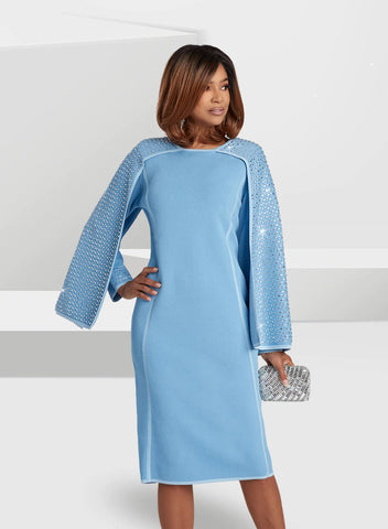 Donna Vinci Knit 13402 sky blue cape dress