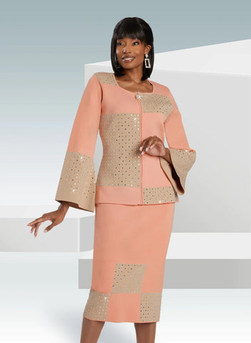 Donna Vinci Knit 13404 peach skirt suit