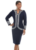 Donna Vinci 13476 navy blue knit skirt suit