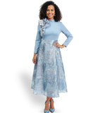 Donna Vinci 12177 sky blue brocade maxi dress