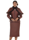 Donna Vinci 12240 brown faux fur capelet skirt suit