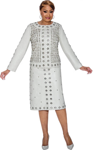 Dorinda Clark 5222 white leather skirt suit