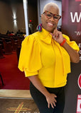 Yellow Plus Bow Puff Shoulder Top
