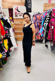 Mesh Tiered Ruffle Black Dress