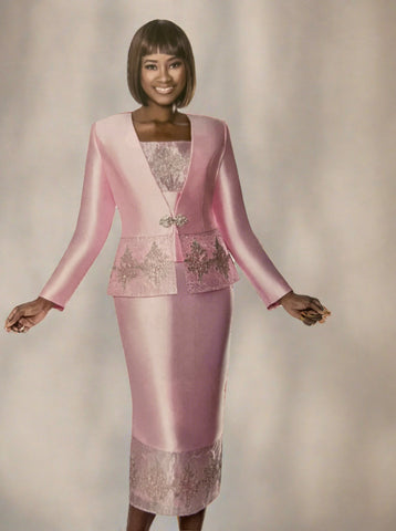 Susanna 3024 Pink Brocade Skirt Suit