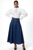 Denim Pin Tuck Maxi Skirt