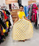 Moshita D180757 yellow polka dot maxi dress