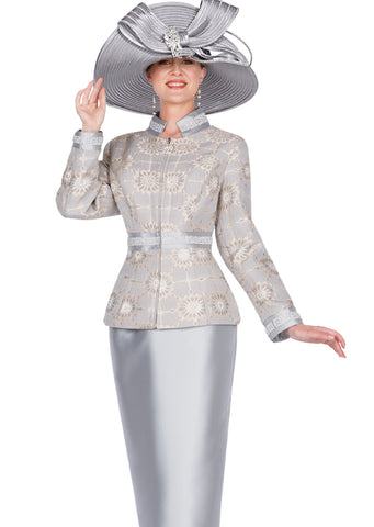 Elite Champagne 5811 silver skirt suit