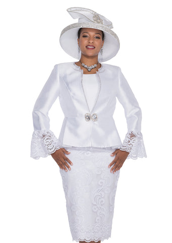 Elite Champagne 5854 white lace skirt suit