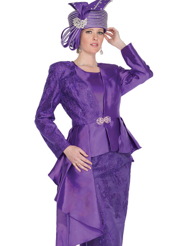 Elite Champagne 5930 purple lace skirt suit