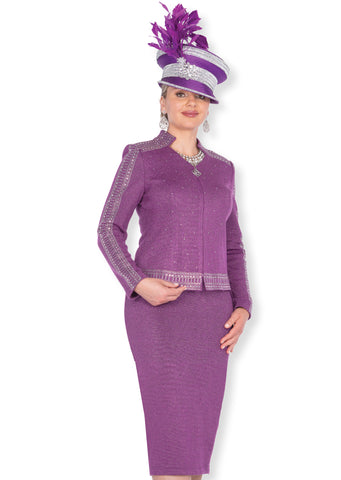 Elite Champagne 5954 purple knit skirt suit