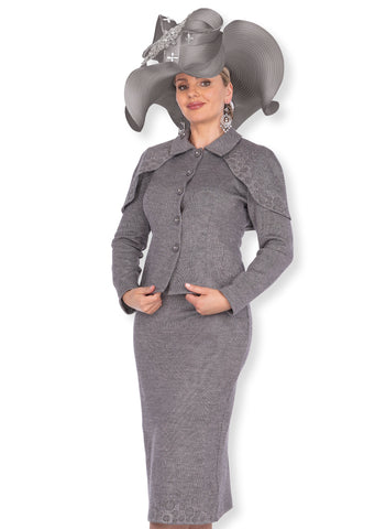 Elite Champagne 5955 silver grey knit skirt suit
