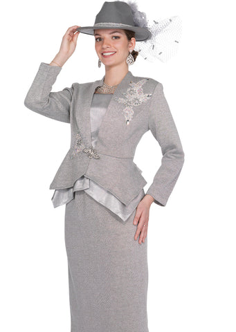 Elite Champagne 5959 silver skirt suit