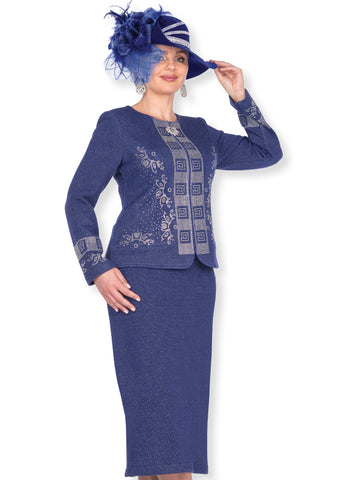 Elite Champagne 5964 royal blue knit skirt suit