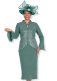 Elite Champagne 5968 green knit skirt suit