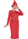 Elite Champagne 5979 red knit skirt suit
