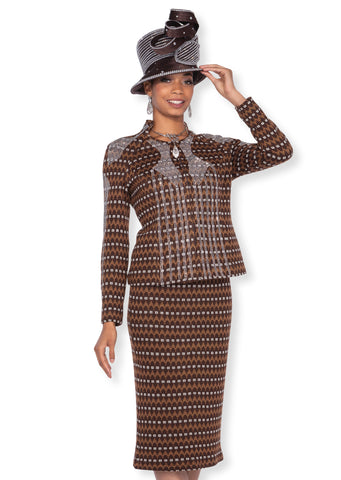 Elite Champagne 5983 brown knit skirt suit