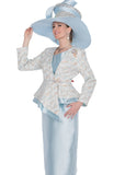 Elite Champagne 6053 light blue skirt suit