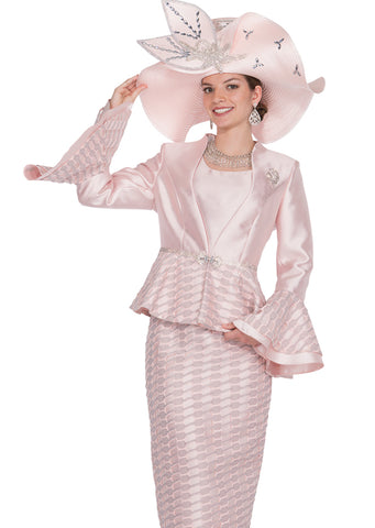 Elite Champagne 6055 pink bell sleeve skirt suit