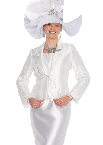 Elite Champagne 6204 white lace skirt suit