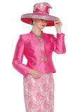 Elite Champagne 6209 fuchsia pink brocade skirt suit