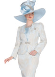 Elite Champagne 6212 light blue skirt suit