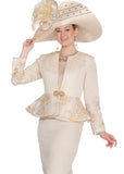 Elite Champagne 6215 champagne gold brocade skirt suit