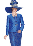 Elite Champagne 6220 royal blue lace skirt suit