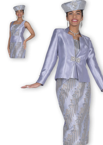 Elite Champagne 6305 silver skirt suit