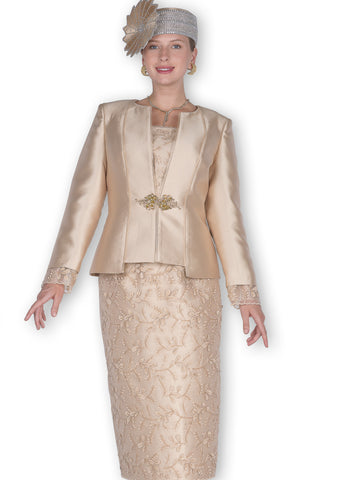 Elite Champagne 6309 gold skirt suit