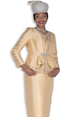 Elite Champagne 6360 Gold Skirt Suit
