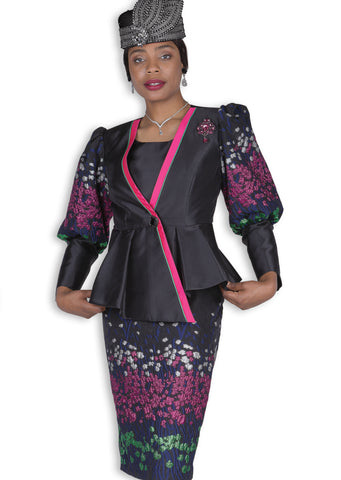 Elite Champagne 6353 black brocade skirt suit