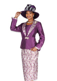 Elite Champagne 5912 purple brocade skirt suit
