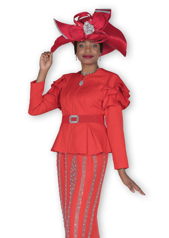 Elite Champagne 5920 red satin skirt suit