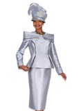 Elite Champagne 5975 silver satin skirt suit