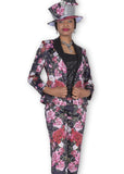 Elite Champagne 6105 black floral pant suit