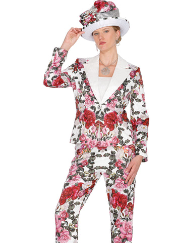 Elite Champagne 6105 white floral pant suit