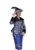 Elite Champagne 6113 royal blue print skirt suit