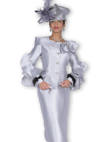 Elite Champagne 6117 silver skirt suit