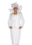 Elite Champagne 6151 white crepe skirt suit