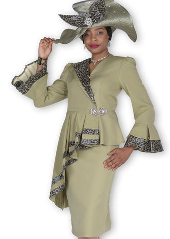 Elite Champagne 6154 olive green skirt suit