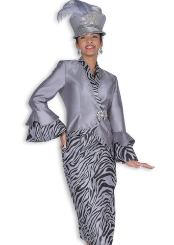 Elite Champagne 6156 silver skirt suit