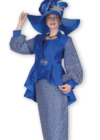Elite Champagne 6202 royal blue skirt suit