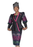 Elite Champagne 6353 black brocade skirt suit