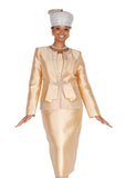 Elite Champagne 6360 gold satin skirt suit